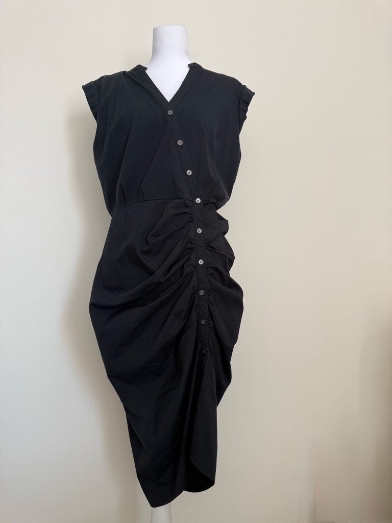 Veronica Beard Black Ruched Shirt Dress Size 10 Euc